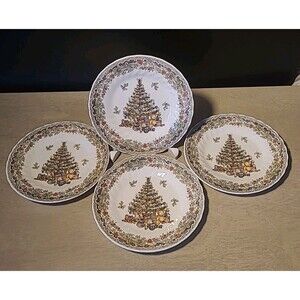 Queen's China Christmas Seasons Greetings Tree Set of 4 Salad Plates